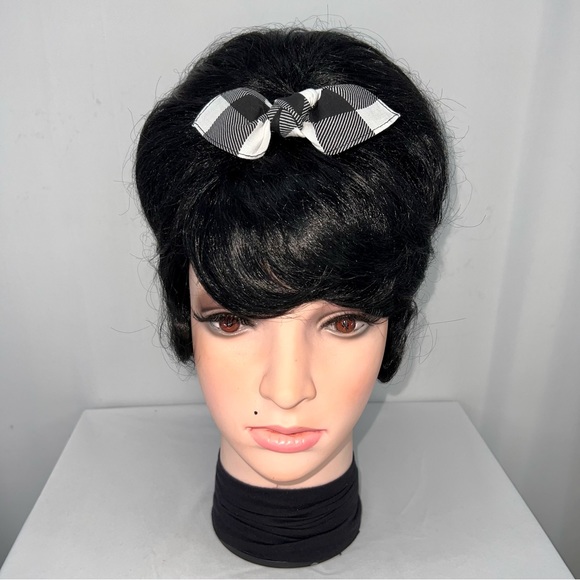 Black and White Plaid Pinup Bandana Knotted Hair Bow - Picture 2 of 11